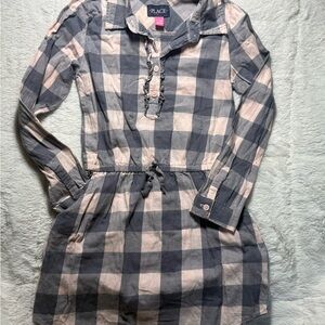 PLACE Kids Checkered Dress - Gray and Pink Sz Med (7/8)